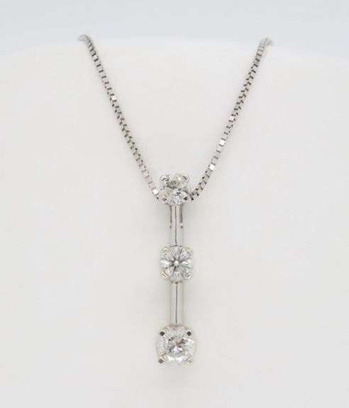 Classic Three Stone Diamond Drop Pendant Necklace