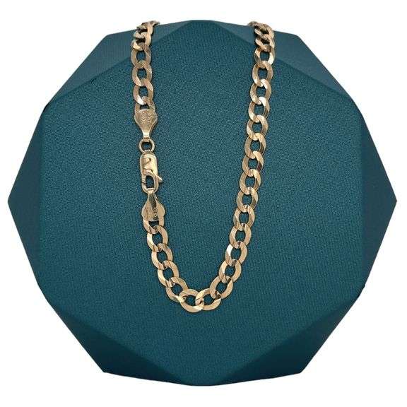 5MM 14K SOLID GOLD FLAT CUBAN LINK CHAIN WITH DIAMOND CUT DESIGN