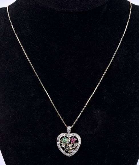 Vermeil Multi-Gem Heart Pendant Necklace In Sterling Silver