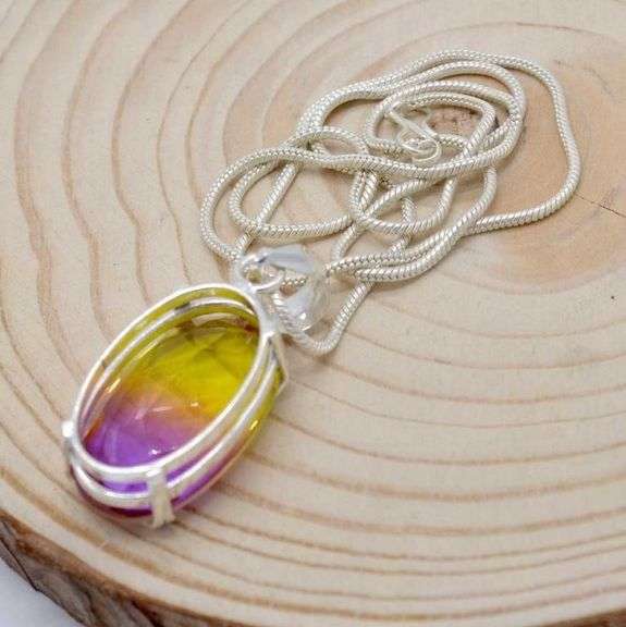 Brilliant 16 ct Lab Ametrine Silver Plated Pendant