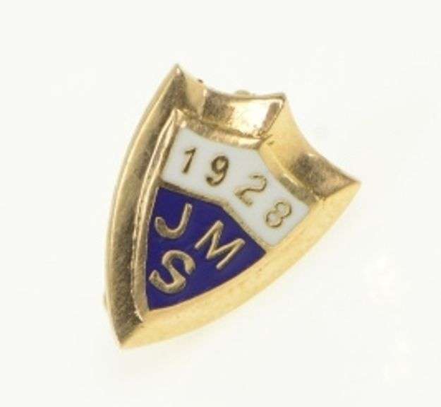14K Yellow Gold 1928 JMS Enamel Shield Graduate Lapel Pin/Brooch