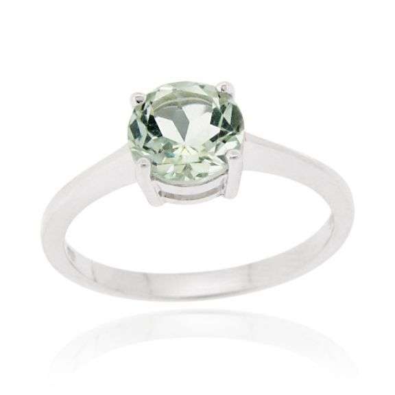 Green Amethyst Solitaire Ring in Sterling Silver