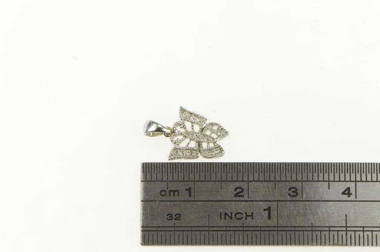10K White Gold Diamond Butterfly Change Symbol Vintage Pendant