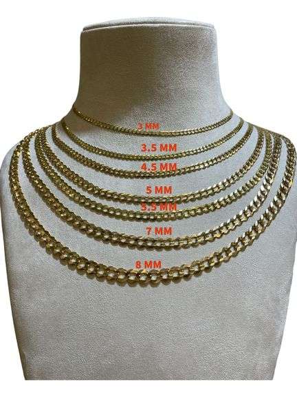 7MM 14K SOLID GOLD FLAT CUBAN LINK CHAIN WITH DIAMOND CUT DESIGN