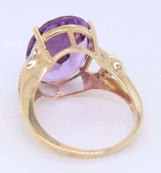 Favorite Yellow Gold oval Amethyst and Diamond Cocktail Ring