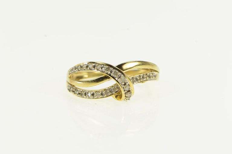10K Yellow Gold Diamond Wavy Layered Look Statement Band Ring