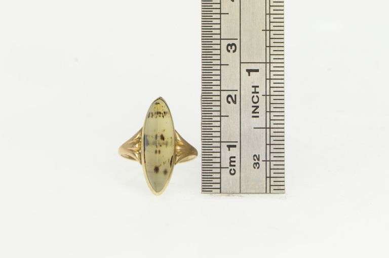 10K Yellow Gold Dendritic Agate Rigid Navette Vintage Ring
