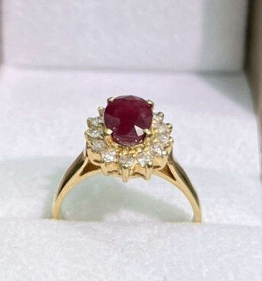 14KT SOLID YELLOW GOLD NATURAL RUBY AND DIAMOND COCKTAIL RING