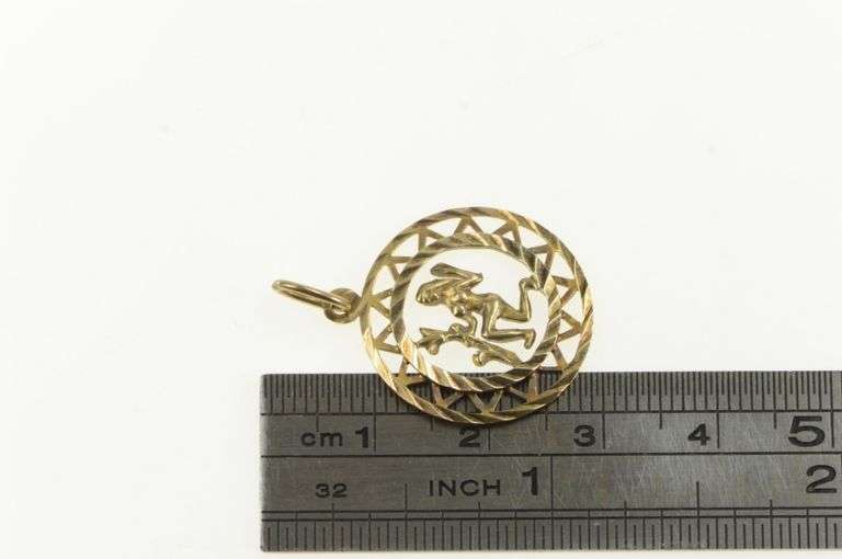 14K Yellow Gold Aquarius Vintage Classic Zodiac Sign Charm/Pendant