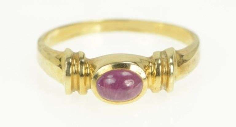 14K Yellow Gold Oval Natural Ruby Cabochon Vintage Ring
