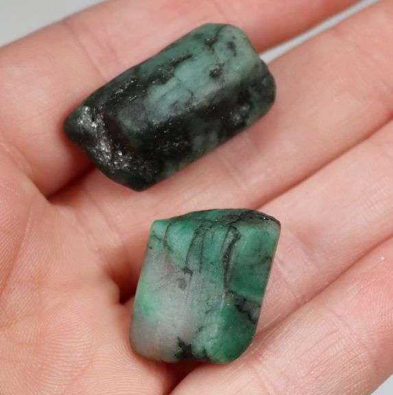 Natural 75ct raw Emerald in matrix pair
