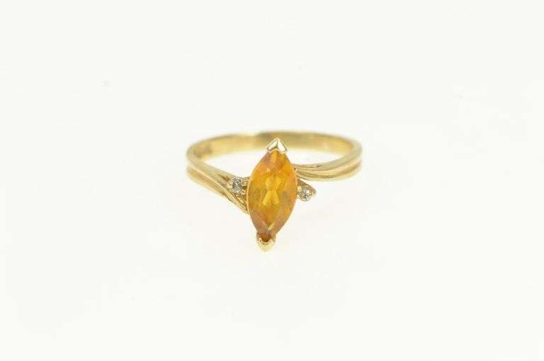 14K Yellow Gold Marquise Citrine Diamond Accent Bypass Ring