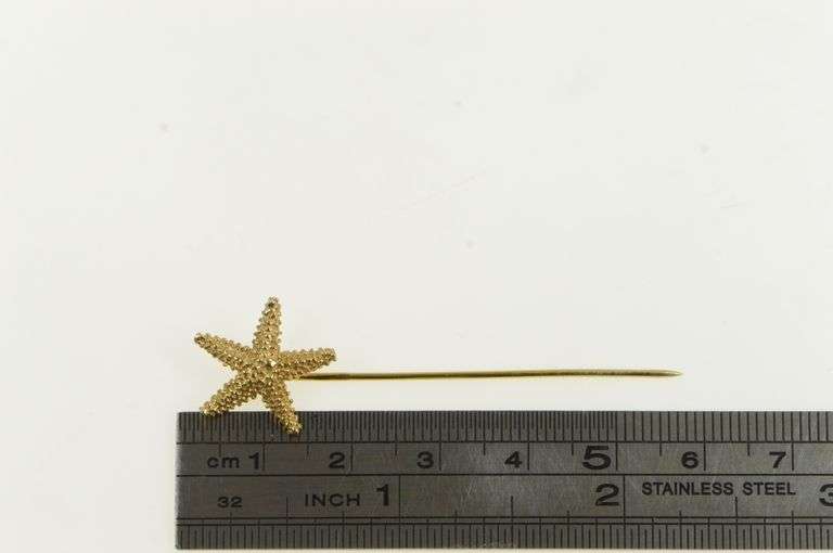 14K Yellow Gold 3D Sea Star Fish Ocean Motif Beach Stick Pin