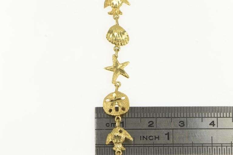 14K Yellow Gold Ornate Sea Shell Beach Ocean Motif Fish Bracelet