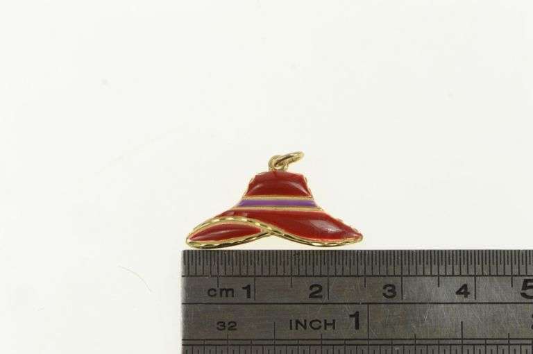 14K Yellow Gold Red Enamel Purple Hat Vintage Charm/Pendant