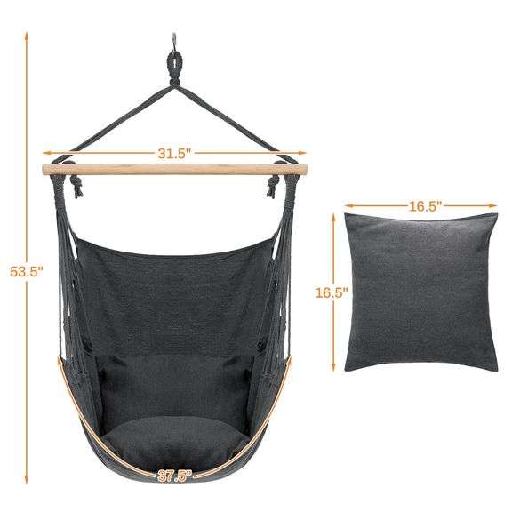 Hammock Chair w/ 2 Cushions Hanging Rope Swing Chair