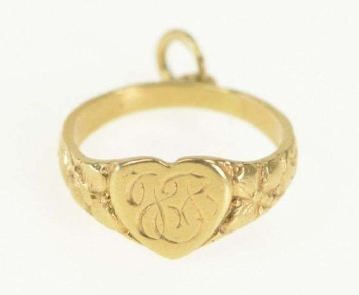 14K Yellow Gold J A Monogram Name Engraved Childs Ring Charm/Pendant