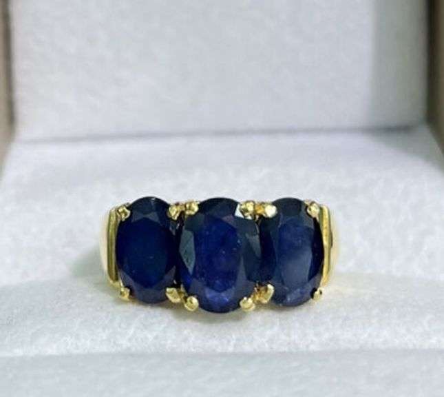 6.0 CARAT NATURAL BLUE SAPPHIRE COCKTAIL RING IN 14KT SOLID YELLOW GOLD