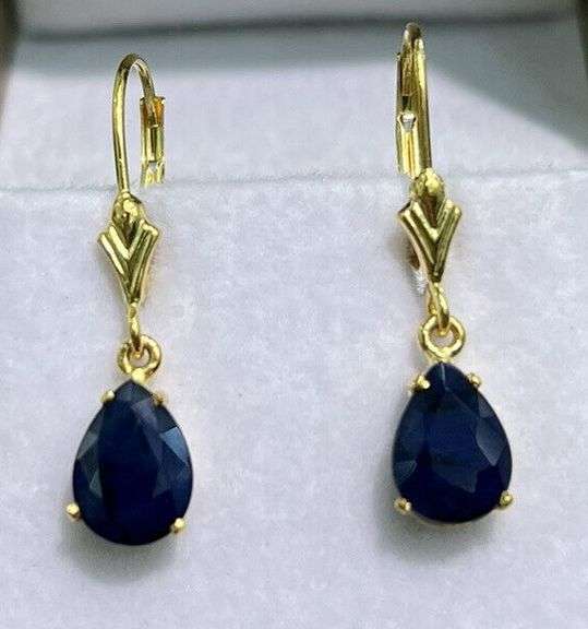 3.0 CARAT NATURAL BLUE SAPPHIRE EARRINGS IN 14KT SOLID YELLOW GOLD