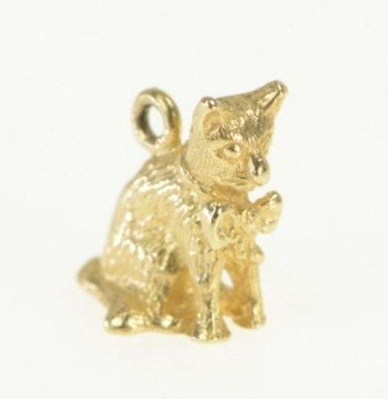 14K Yellow Gold 3D Cat Kitty Kitten Animal Pet Love Charm/Pendant