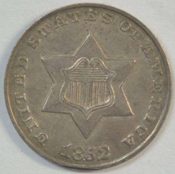 Choice AU 1852 Three Cent Silver Piece. Original