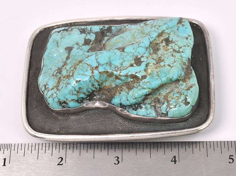 Turquoise Belt Buckle In sterling Silver