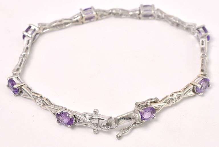 Purple Amethyst and Diamond Bracelet In Sterling Silver