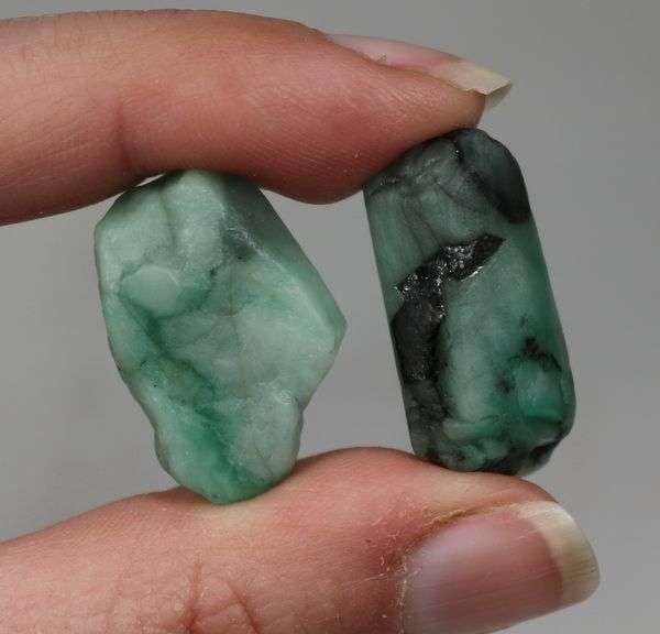 Gorgeous 68.3ct raw Emerald in matrix pair