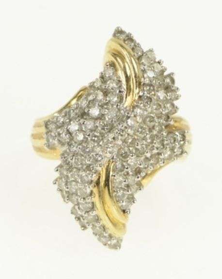 14K Yellow Gold 2.00 Ctw Diamond Wavy Cluster Freeform Ring