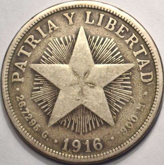 1916 Rare Cuban Silver Star Peso