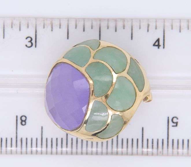 Stunning Yellow Gold Lavender and Green Jade Fancy Earrings