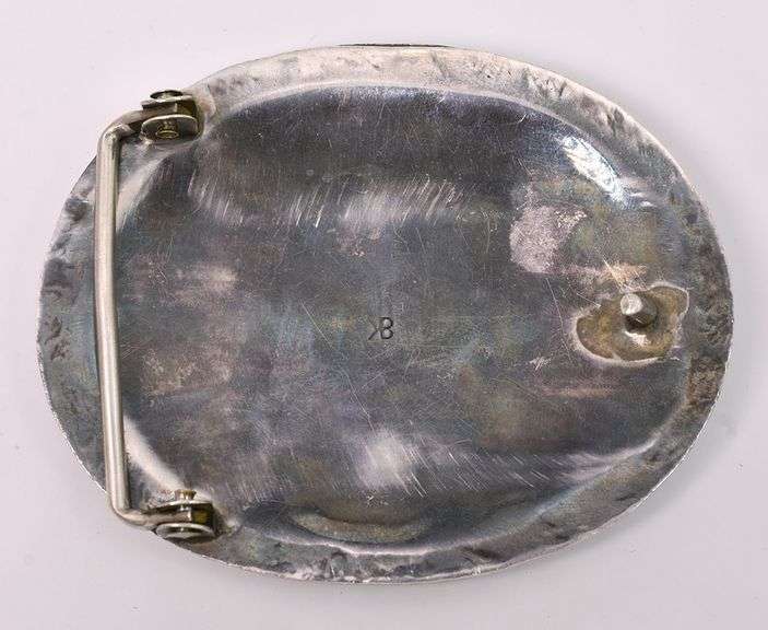 Coral and Turquoise Belt Buckle In Sterling Silver