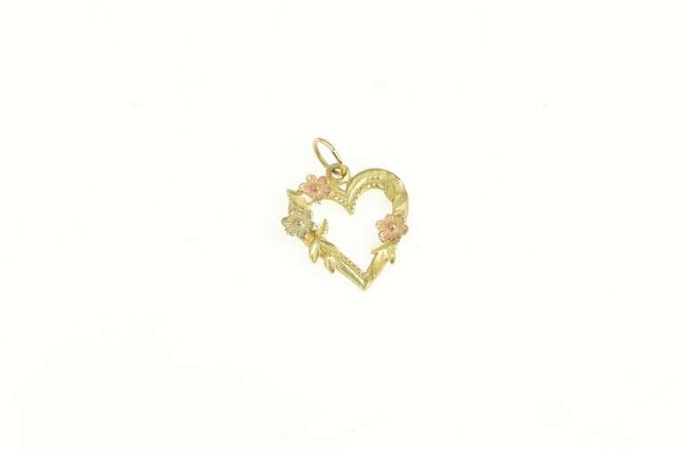 14K Yellow Gold Black Hills Leaf Heart Love Symbol Charm/Pendant