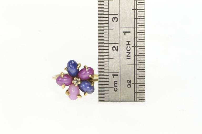 14K Yellow Gold 1960's Syn. Star Sapphire Diamond Cluster Ring