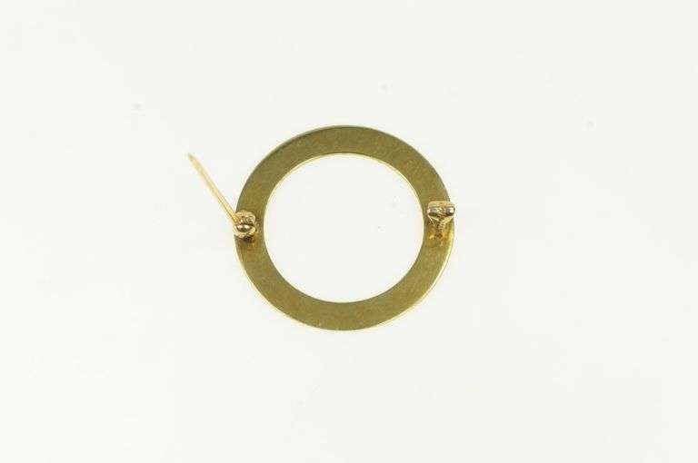 14K Yellow Gold Circle Pinstripe Vintage Round Classic Pin/Brooch