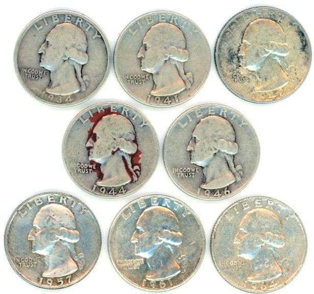 8 Different Silver Washington Quarters