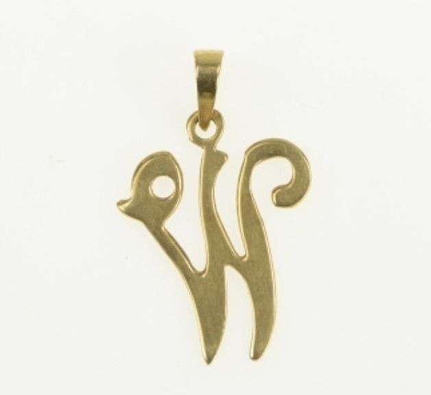14K Yellow Gold Cursive W Monogram Name Initial Letter Charm/Pendant