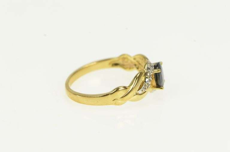 10K Yellow Gold Oval Sapphire Diamond Accent Statement Ring