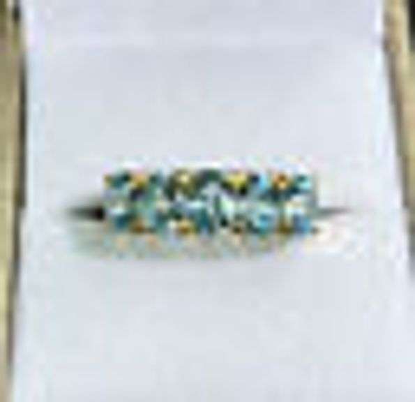 FANCY 14KT SOLID YELLOW GOLD & NATURAL BLUE ZIRCON GEMSTONE BAND RING