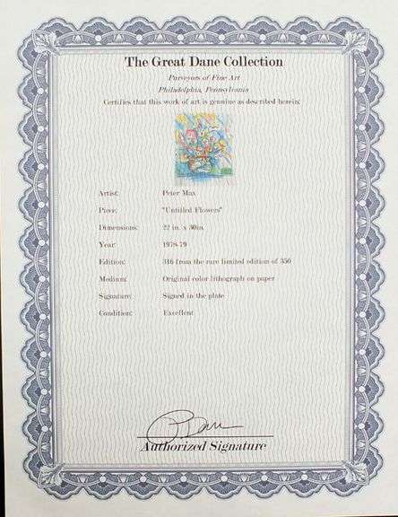 Peter Max plate signed offset lithograph, limited edition