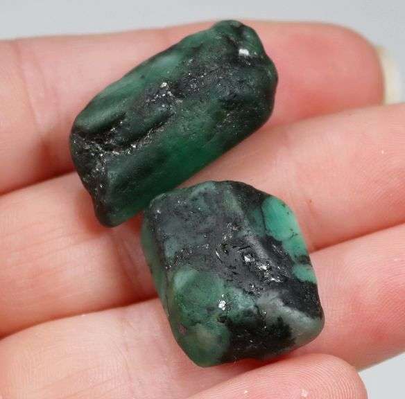 Natural 75ct raw Emerald in matrix pair
