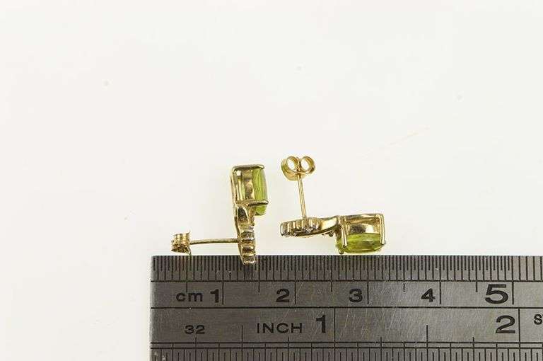 10K Yellow Gold Oval Peridot Diamond Cluster Accent Stud Earrings
