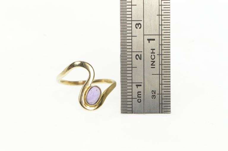 14K Yellow Gold Amethyst Cabochon Ornate Curvy Bypass Ring