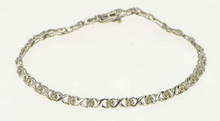 10K White Gold Hugs & Kisses XO Link Diamond Tennis Bracelet