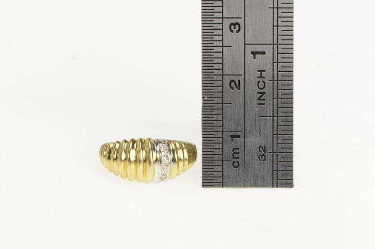 14K Yellow Gold Grooved Diamond Vintage Domed Statement Ring