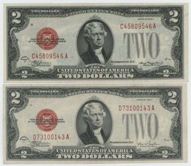 Crisp 1928-D & 1928-F $2 Red Seal Notes. 2 Nice notes