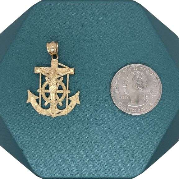 14K YELLOW GOLD ANCHOR SHAPE RELIGION CHARM WITH CHAIN