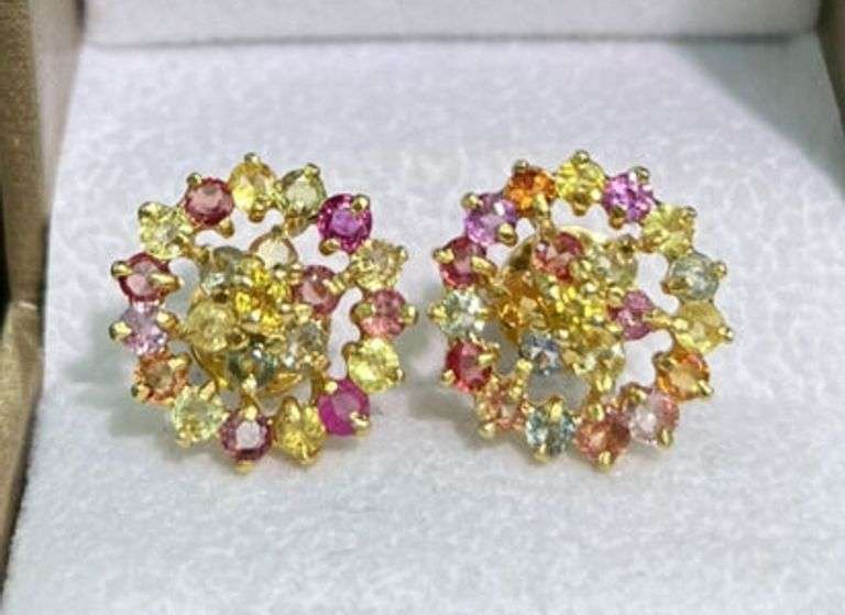 GORGEOUS 14KT SOLID YELLOW GOLD EARRINGS WITH NATURAL SAPPHIRES!