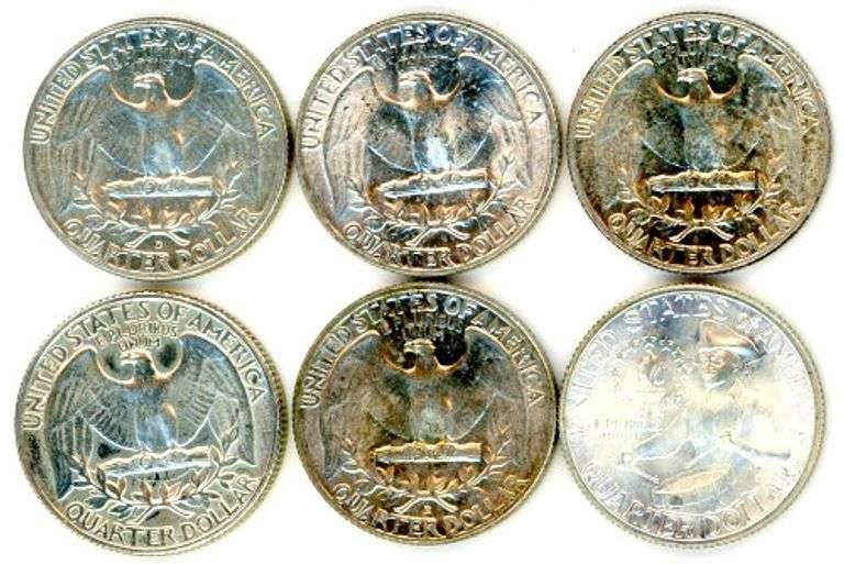 6 Different Uncirculated Silver Washington Quarters