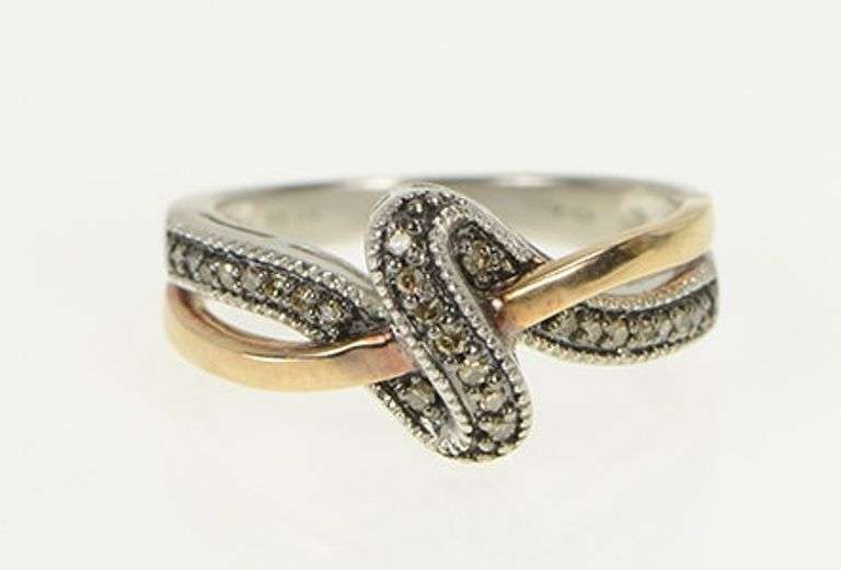 Sterling Silver Diamond Ornate Wavy Design Statement Band Ring